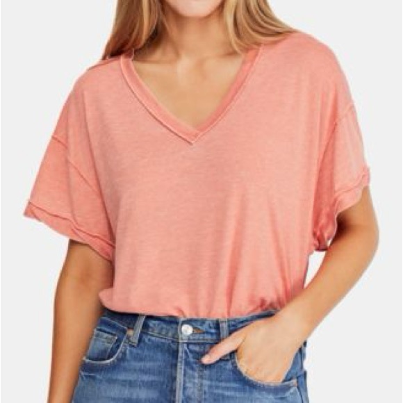 Free People We The Free All Mine Open Back Tee in Coral - Picture 1 of 5